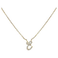 10K Yellow Gold Diamond Accent "E" Initial Script Style Pendant Necklace