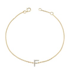10K Yellow Gold Diamond Accent "F" Initial Charm and Link Bracelet