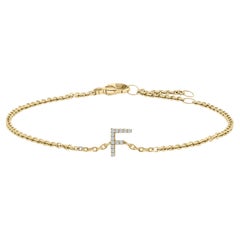10K Yellow Gold Diamond Accent "F" Initial Charm and Link Bracelet