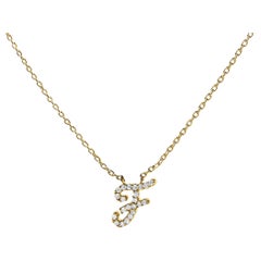 10K Yellow Gold Diamond Accent "F" Initial Script Style Pendant Necklace