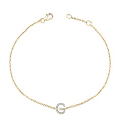 10K Yellow Gold Diamond Accent "G" Initial Charm and Link Bracelet