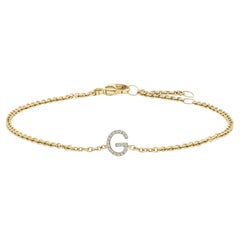 10K Yellow Gold Diamond Accent "G" Initial Charm and Link Bracelet