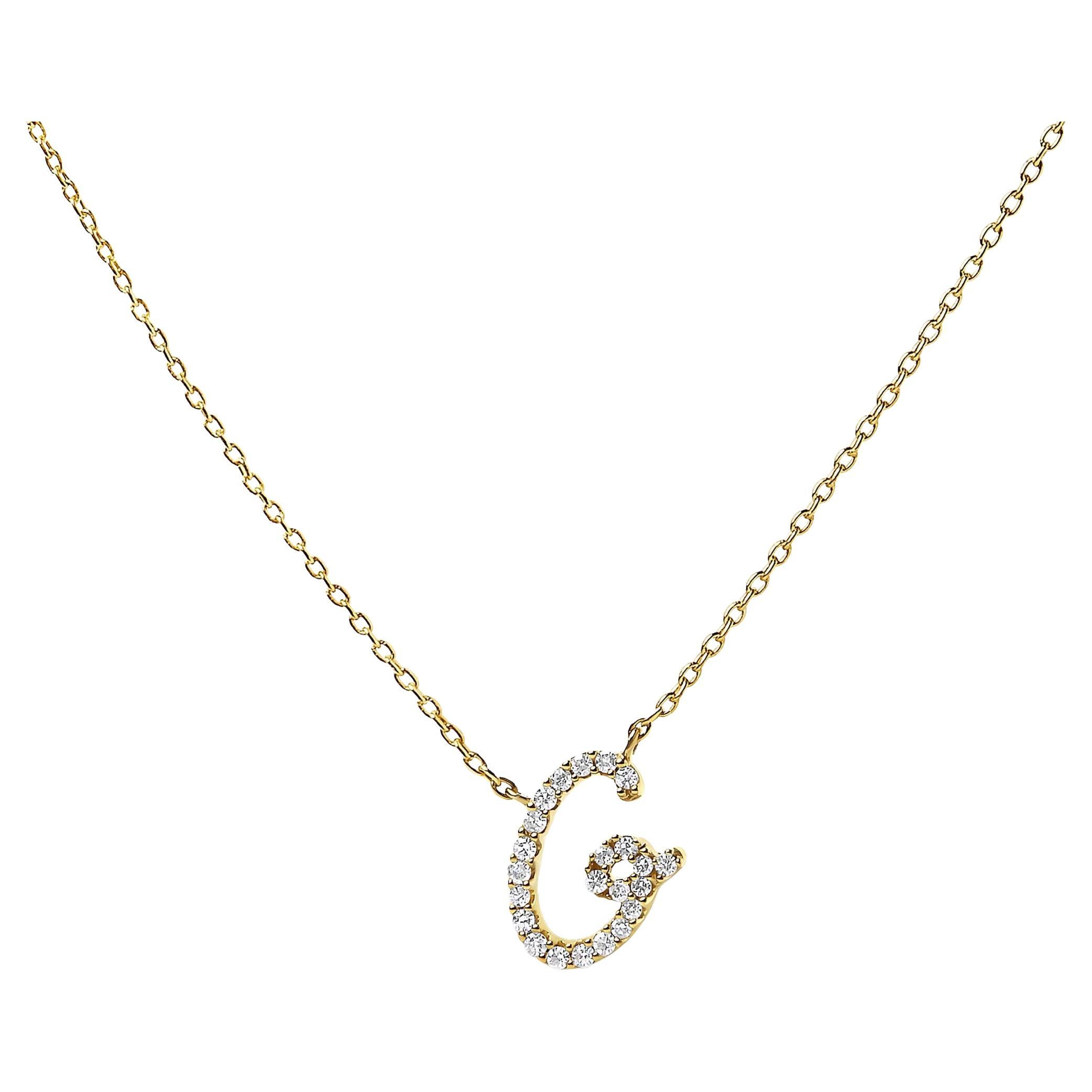 10K Yellow Gold Diamond Accent "G" Initial Script Style Pendant Necklace