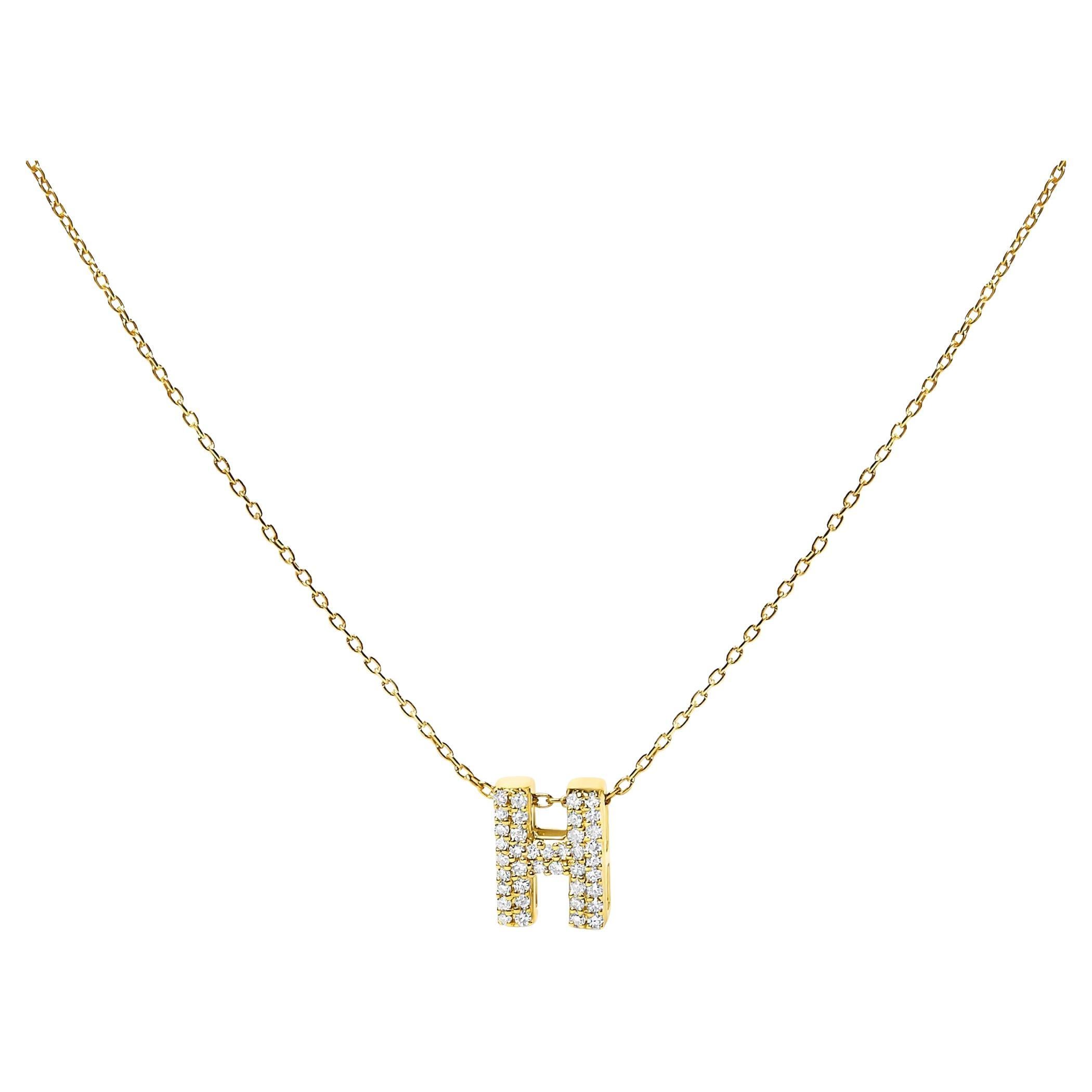 10K Yellow Gold Diamond Accent "H" Initial Bubble Pendant Necklace