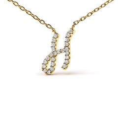 10K Yellow Gold Diamond Accent "H" Initial Script Style Pendant Necklace