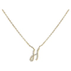 10K Yellow Gold Diamond Accent "H" Initial Script Style Pendant Necklace