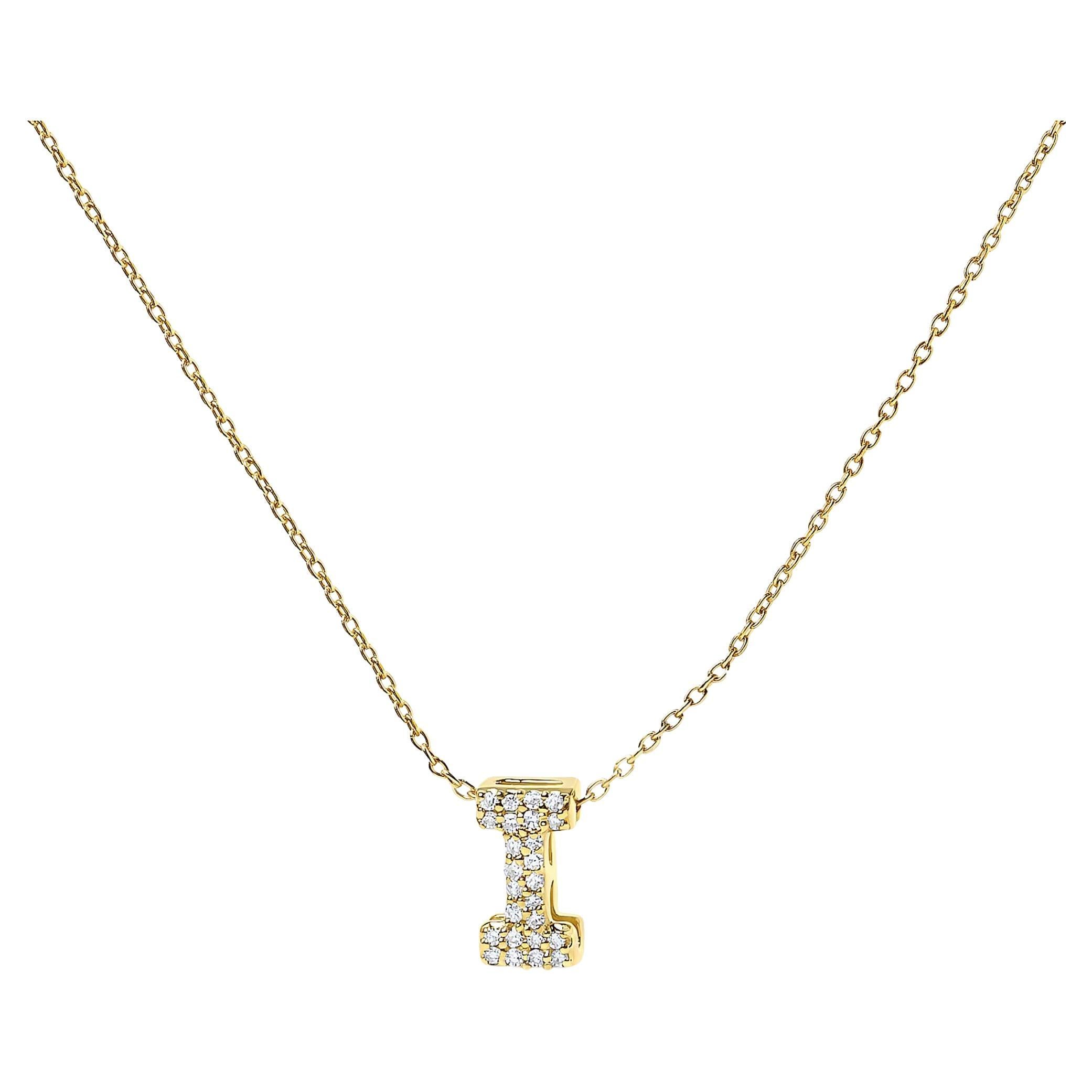 Collana con ciondolo a bolla con iniziali "I" in oro giallo 10K con accenti di diamante