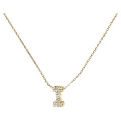 10K Yellow Gold Diamond Accent "I" Initial Bubble Pendant Necklace