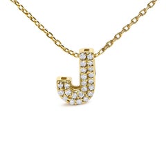 10K Yellow Gold Diamond Accent "J" Initial Bubble Pendant Necklace