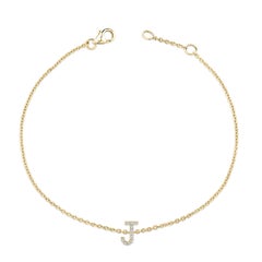 10K Yellow Gold Diamond Accent "J" Initial Charm and Link Bracelet