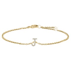 10K Yellow Gold Diamond Accent "J" Initial Charm and Link Bracelet