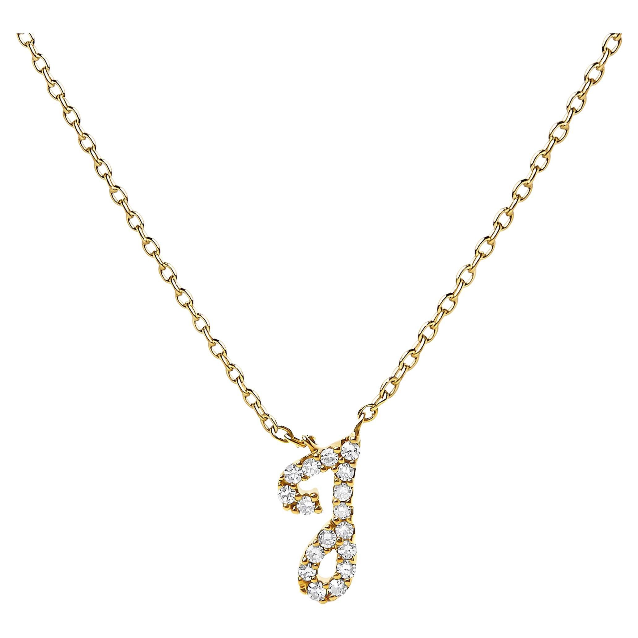 10K Yellow Gold Diamond Accent "J" Initial Script Style Pendant Necklace