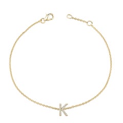 Bracelet en or jaune 10K avec breloque et lien pour l'initiale "K" sertie de diamants
