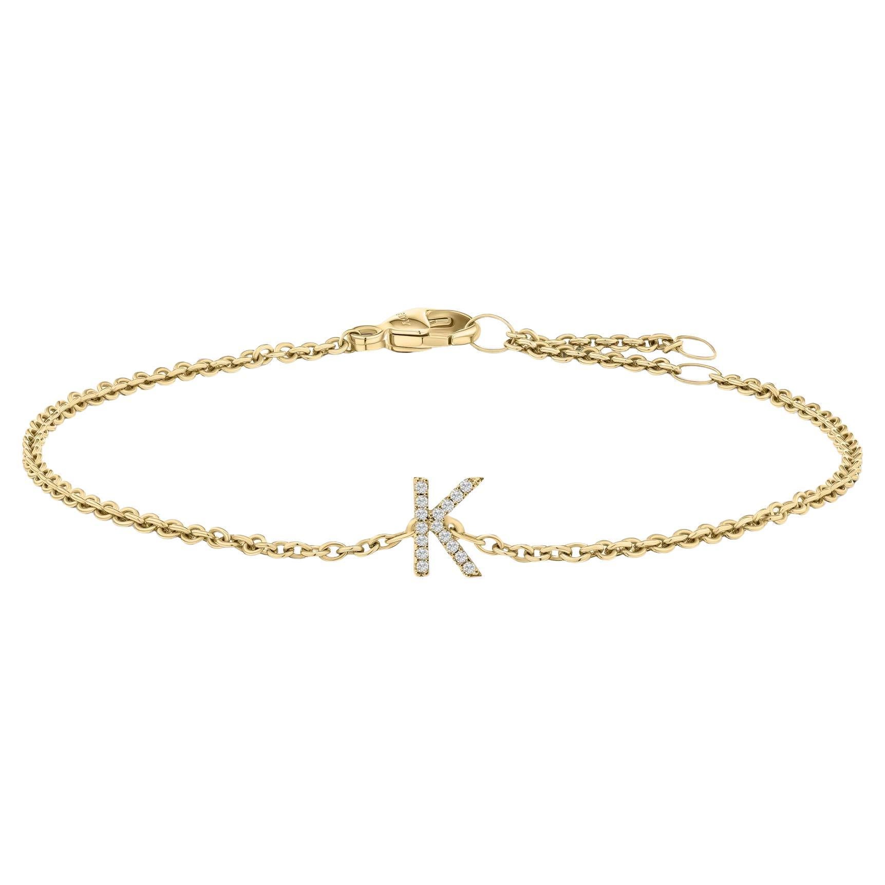 10K Yellow Gold Diamond Accent "K" Initial Charm and Link Bracelet