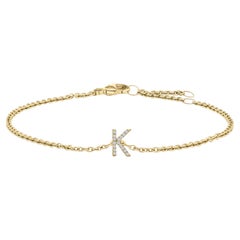 Bracelet en or jaune 10K avec breloque et lien pour l'initiale "K" sertie de diamants