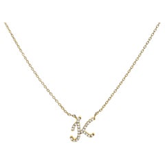 10K Yellow Gold Diamond Accent "K" Initial Script Style Pendant Necklace