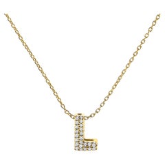 10K Yellow Gold Diamond Accent "L" Initial Bubble Pendant Necklace