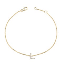 10K Yellow Gold Diamond Accent "L" Initial Charm and Link Bracelet