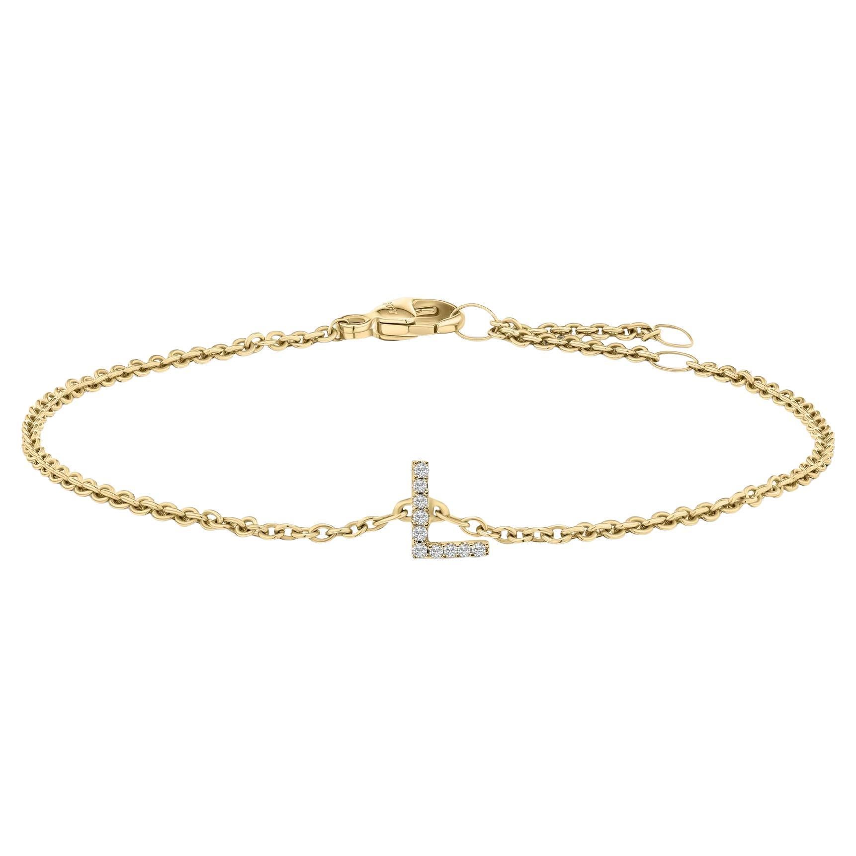 10K Yellow Gold Diamond Accent "L" Initial Charm and Link Bracelet