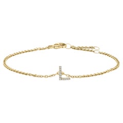 10K Yellow Gold Diamond Accent "L" Initial Charm and Link Bracelet