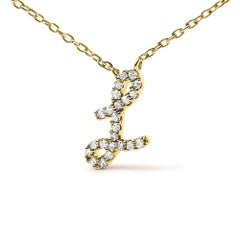10K Yellow Gold Diamond Accent "L" Initial Script Style Pendant Necklace