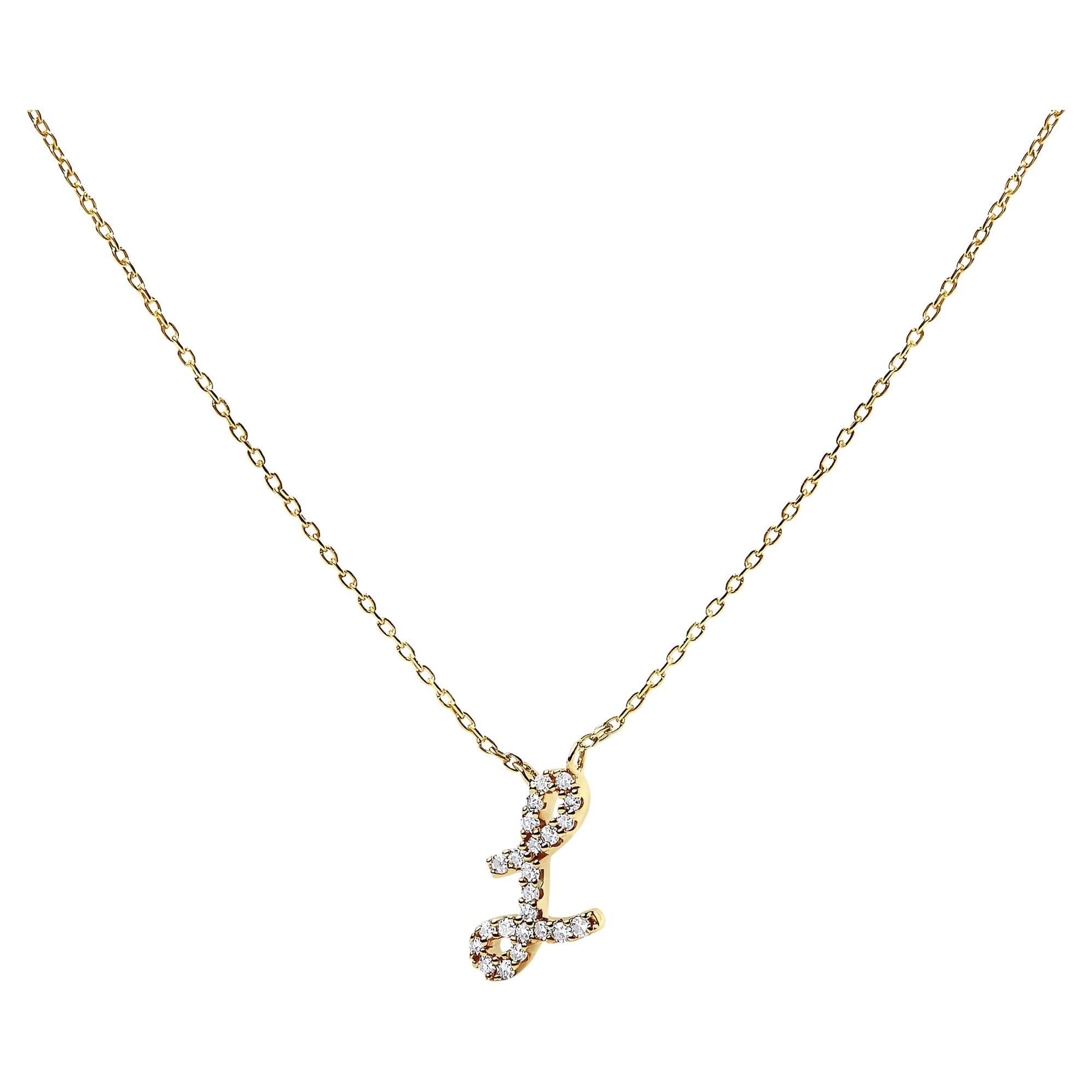 10K Yellow Gold Diamond Accent "L" Initial Script Style Pendant Necklace