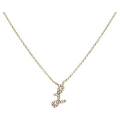 10K Yellow Gold Diamond Accent "L" Initial Script Style Pendant Necklace