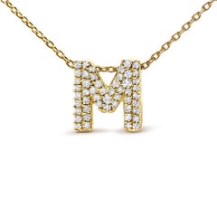 10K Yellow Gold Diamond Accent "M" Initial Bubble Pendant Necklace