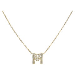 10K Yellow Gold Diamond Accent "M" Initial Bubble Pendant Necklace