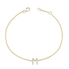 10K Yellow Gold Diamond Accent "M" Initial Charm and Link Bracelet