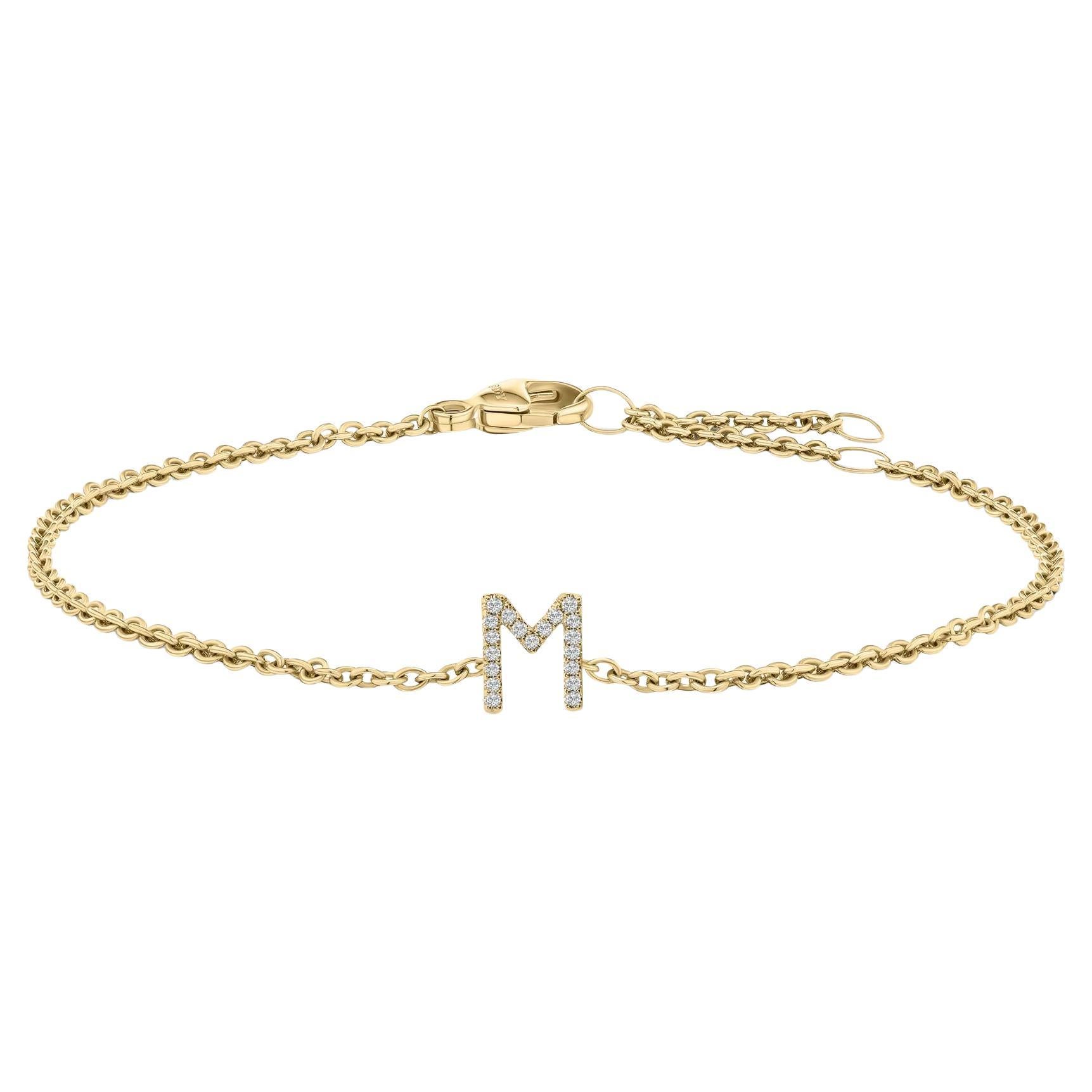 10K Gelbgold Diamant-Akzent "M" Initial Charme und Link-Armband