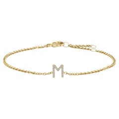 10K Yellow Gold Diamond Accent "M" Initial Charm and Link Bracelet