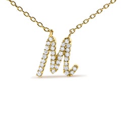 10K Yellow Gold Diamond Accent "M" Initial Script Style Pendant Necklace