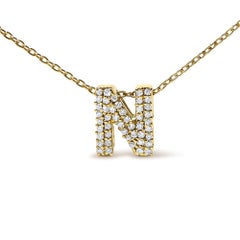 10K Yellow Gold Diamond Accent "N" Initial Bubble Pendant Necklace