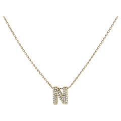 10K Yellow Gold Diamond Accent "N" Initial Bubble Pendant Necklace
