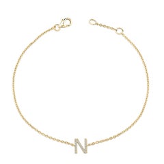 10K Yellow Gold Diamond Accent "N" Initial Charm and Link Bracelet