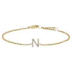 10K Yellow Gold Diamond Accent "N" Initial Charm and Link Bracelet
