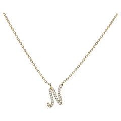 10K Yellow Gold Diamond Accent "N" Initial Script Style Pendant Necklace