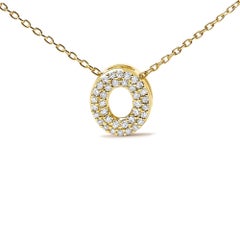 10K Yellow Gold Diamond Accent "O" Initial Bubble Pendant Necklace