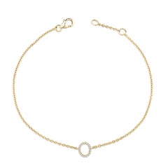 10K Yellow Gold Diamond Accent "O" Initial Charm and Link Bracelet