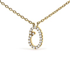 10K Yellow Gold Diamond Accent "O" Initial Script Style Pendant Necklace