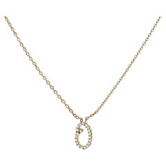 10K Yellow Gold Diamond Accent "O" Initial Script Style Pendant Necklace
