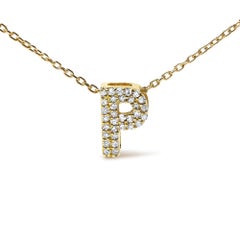 10K Yellow Gold Diamond Accent "P" Initial Bubble Pendant Necklace