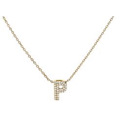 10K Yellow Gold Diamond Accent "P" Initial Bubble Pendant Necklace