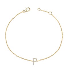 10K Yellow Gold Diamond Accent "P" Initial Charm and Link Bracelet