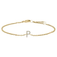 10K Yellow Gold Diamond Accent "P" Initial Charm and Link Bracelet