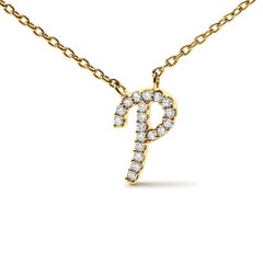 10K Yellow Gold Diamond Accent "P" Initial Script Style Pendant Necklace