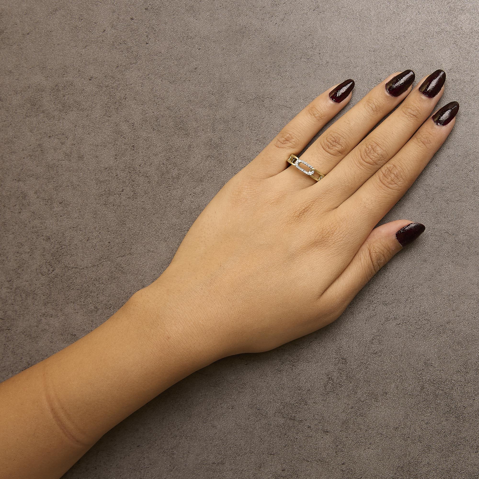 10K Yellow Gold Diamond Accent Paperclip Band Ring - Size 10 en Nuevo estado para la venta en New York, NY