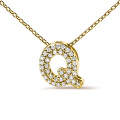 10K Yellow Gold Diamond Accent "Q" Initial Bubble Pendant Necklace