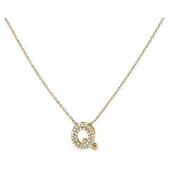 10K Yellow Gold Diamond Accent "Q" Initial Bubble Pendant Necklace
